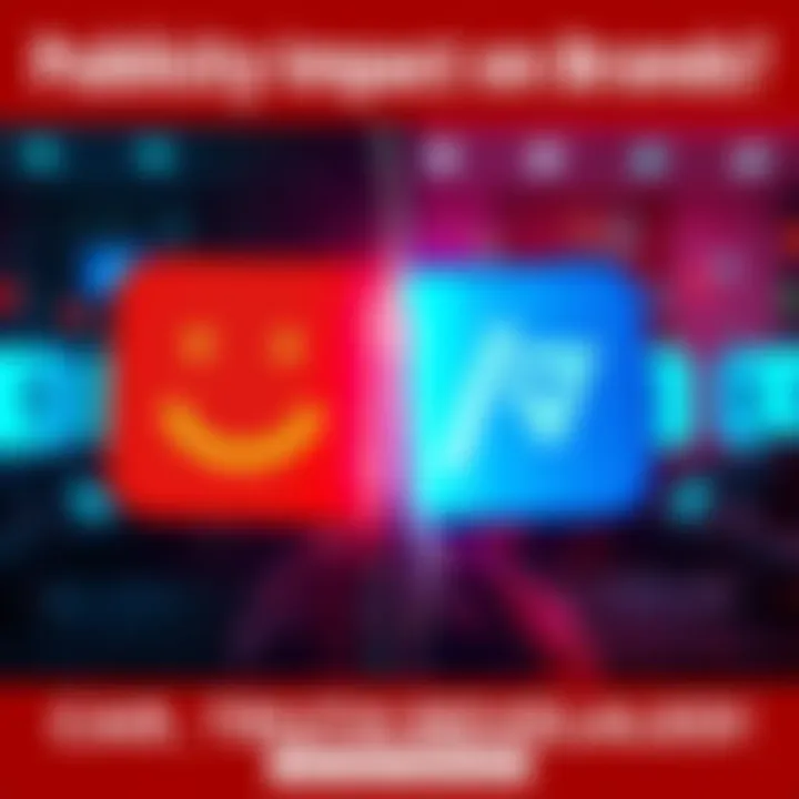 A split image showing a happy brand logo on one side and a distressed brand logo on the other, symbolizing positive and negative publicity effects.