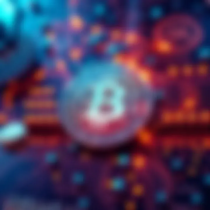 A digital representation of a Bitcoin symbol surrounded by quantum computing elements, like circuits and formulas, illustrating the connection between cryptocurrency and quantum technology.