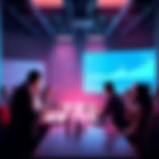 People engaged in a heated discussion about quantum security solutions, with charts and graphs in the background.