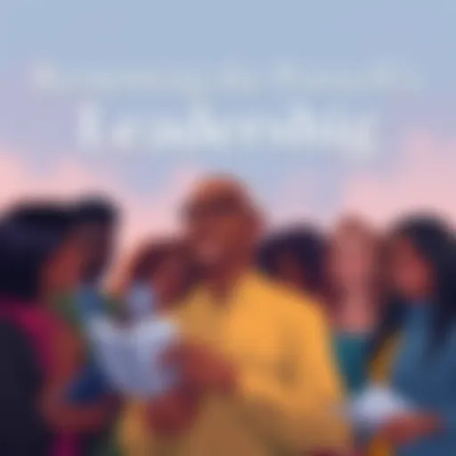 An illustration celebrating Powell's impactful leadership and contributions to the community, featuring a diverse group of people sharing stories and looking inspired.