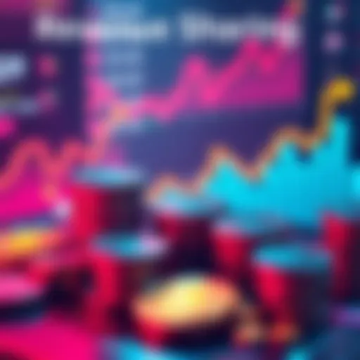 A visual representing DEFI projects sharing revenue with token holders, featuring tokens and financial graphs.