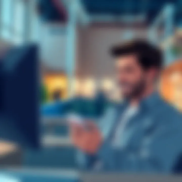 Illustration of a satisfied customer using a mobile banking app in a modern setting