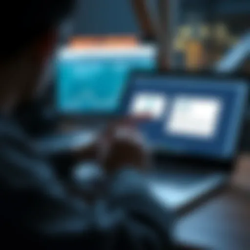 A person examining a laptop with email notifications about Ring security updates