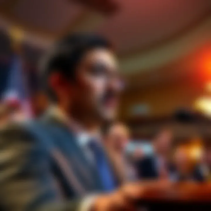 Ro Khanna at a press conference US Representative Ro Khanna speaking about his bill to ban crypto trades by government officials