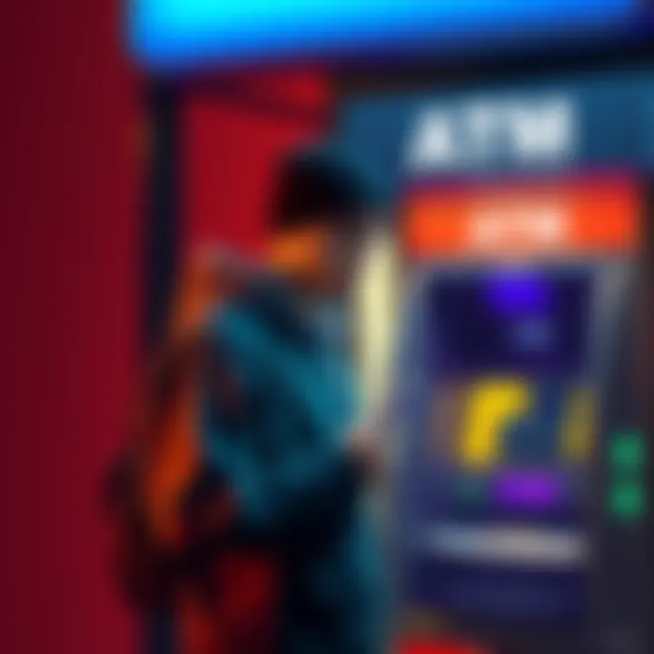 A victim stands at an ATM looking distressed after a robbery, holding their phone while trying to report the incident.