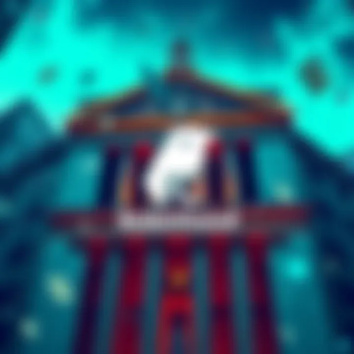 A digital illustration showing Robinhood's logo with 24/7 trading icons and a background of the New York Stock Exchange building, symbolizing competition in finance.