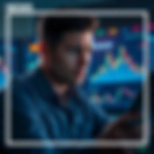 An investor looks distressed while viewing financial charts showing a decline in cryptocurrency value