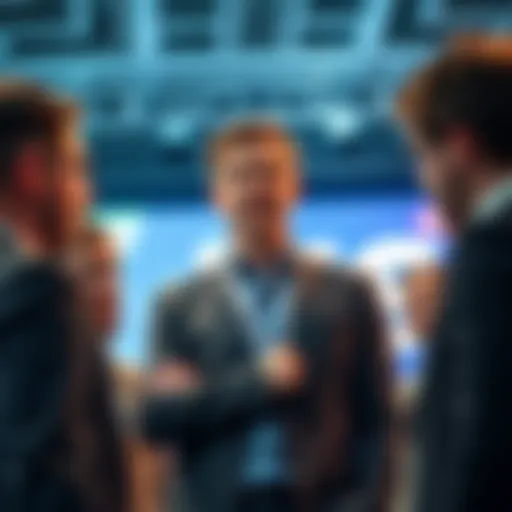 Sam Altman stands with investors discussing funding for World expansion.