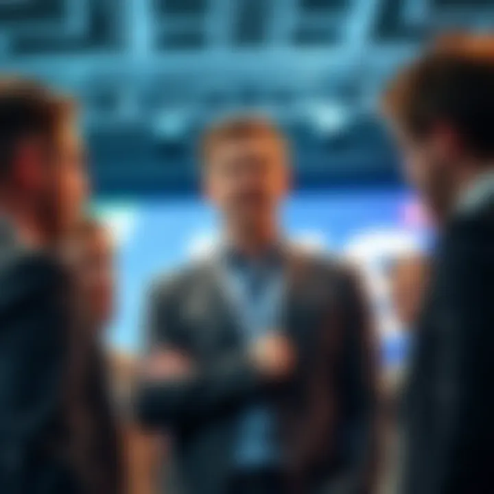 Sam Altman stands with investors discussing funding for World expansion.