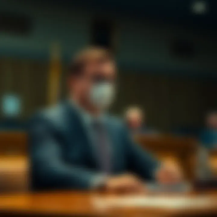 Sam Bankman-Fried sitting at a courtroom table, looking concerned as he listens to the judge regarding his fraud sentence