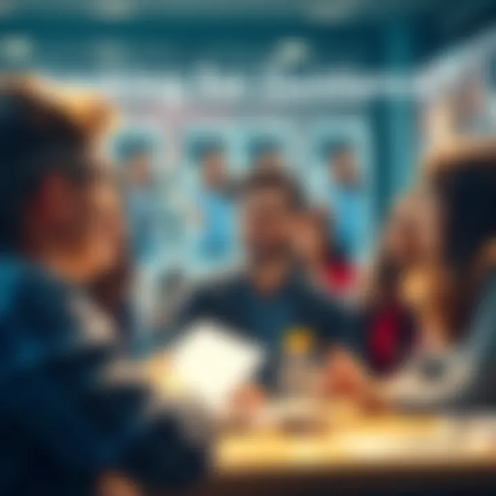 A person looking for help while talking to a group of friends, sharing ideas and support.