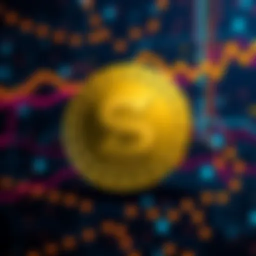 A bold Shiba Coin logo in front of a digital blockchain background representing its cryptocurrency nature.