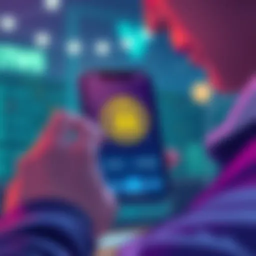 An illustration showing a person using a smartphone with a secure cryptocurrency app interface, highlighting alternative security methods instead of seed phrases