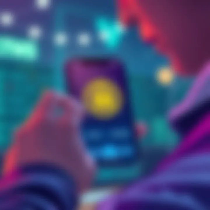 An illustration showing a person using a smartphone with a secure cryptocurrency app interface, highlighting alternative security methods instead of seed phrases