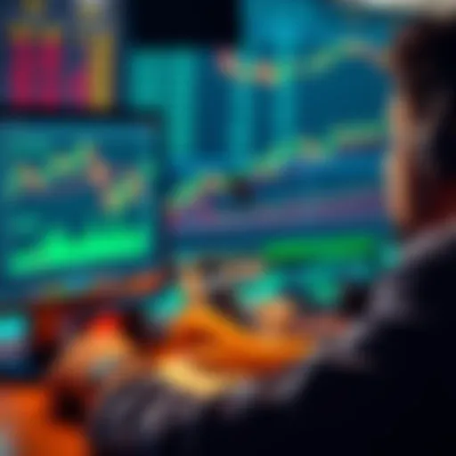 A person looking at a computer screen showing minimal trading profits, with financial charts in the background.