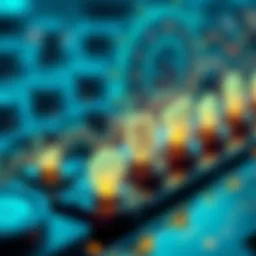 A digital representation of smart contracts with monthly payment symbols, depicting automated financial transactions for beneficiaries