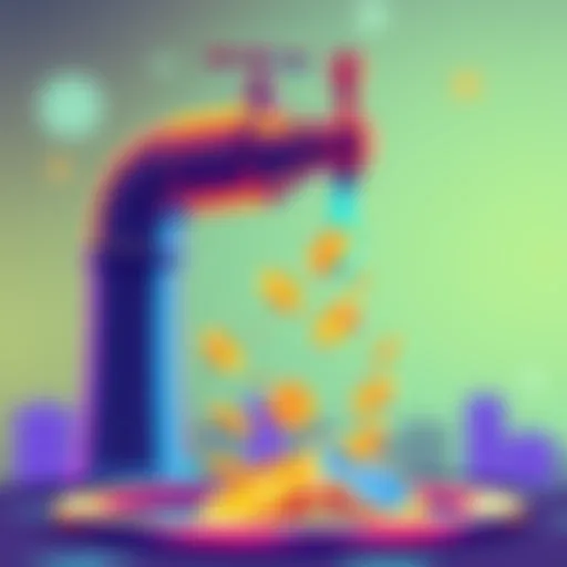 A colorful illustration showing a faucet pouring digital coins labeled Solana into a wallet, symbolizing earning cryptocurrency for beginners.