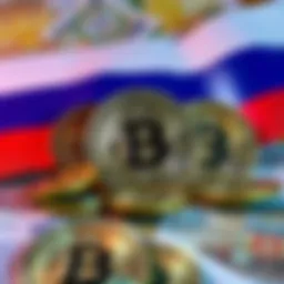 A digital representation of stablecoins like Tether with a backdrop of Russian currency symbols and regulatory documents