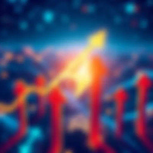 An illustration showing the Stellar logo with upward arrows symbolizing growth in the cryptocurrency market.