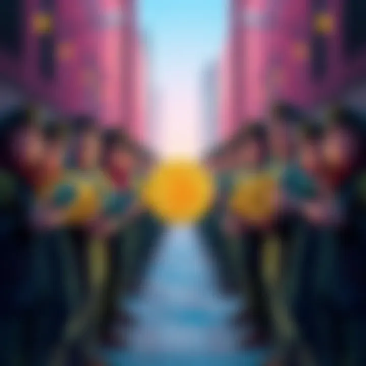 A group of dedicated HODLers holding their cryptocurrency safely, showing resilience and unity in the market, with a positive outlook for the future.