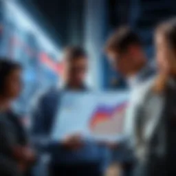 Group of people analyzing a chart showing validator stakes and sync committee duties