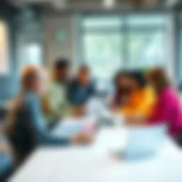 A diverse group of people collaborating around a table, discussing plans and strategies with documents and laptops present, symbolizing real effort and accountability in work.