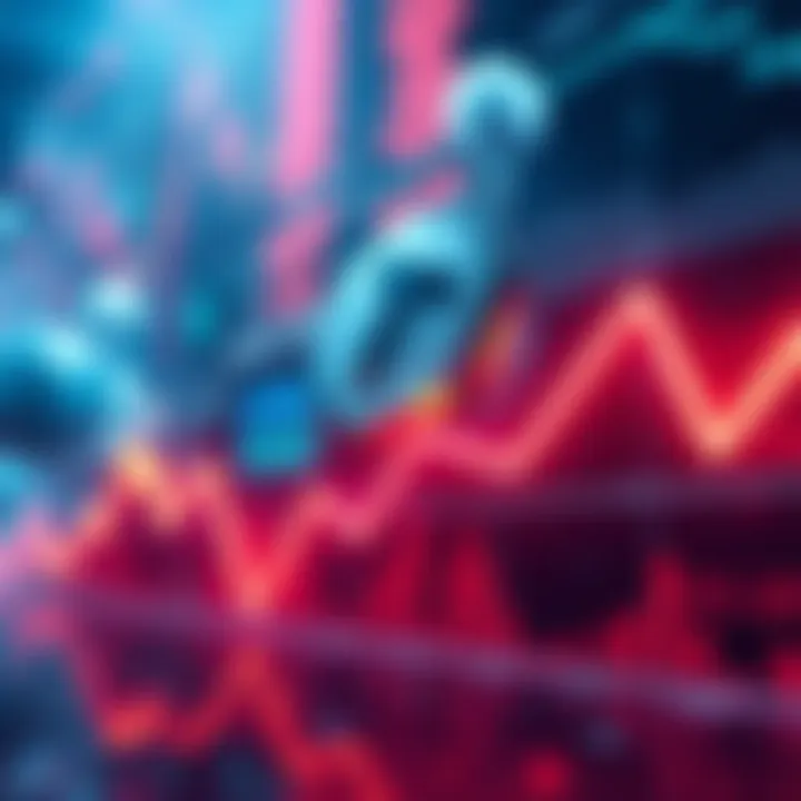 A graphic showing Tether's influence on stock prices with a downward trend and a backdrop of the stock market