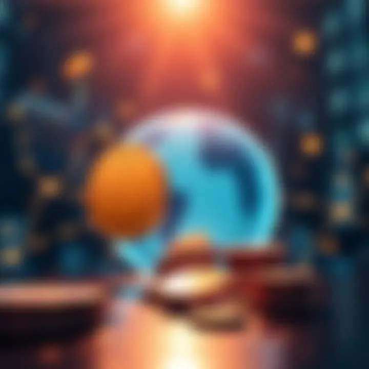 Illustration showing tokenized assets represented as digital coins with a globe in the background, symbolizing efficient transactions.