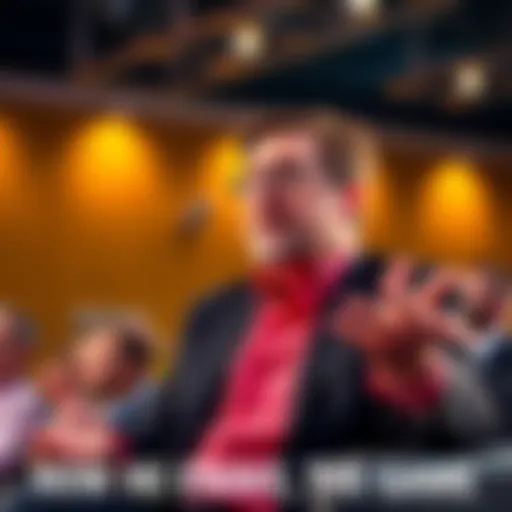 Tom Lee speaking at a finance conference, sharing his insights on market trends