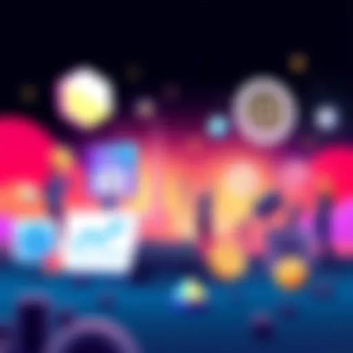Illustration of various decentralized applications on the Polygon network showing symbols of finance and gaming