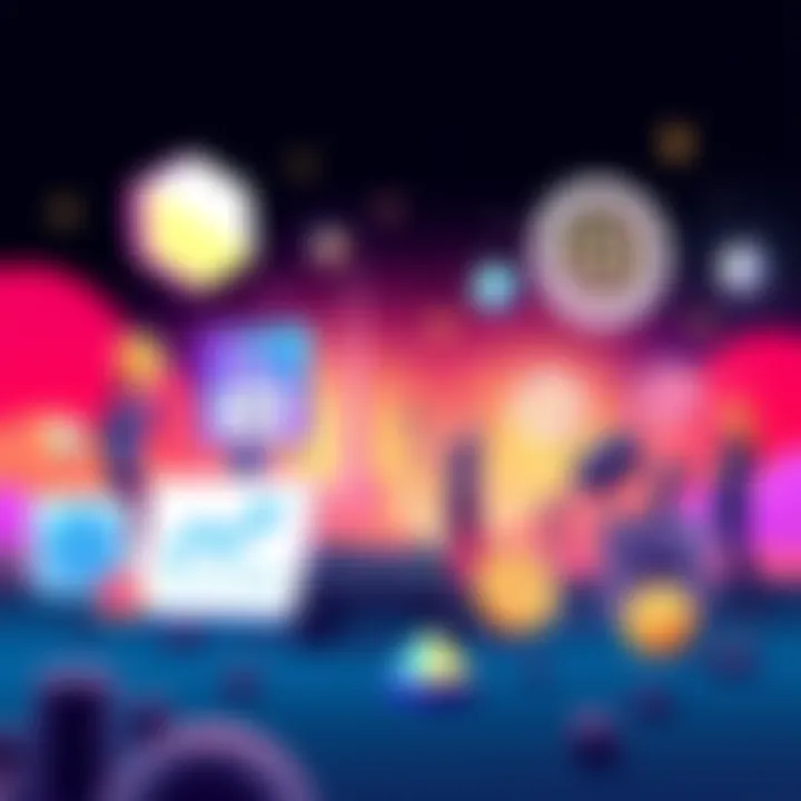 Illustration of various decentralized applications on the Polygon network showing symbols of finance and gaming