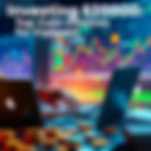 A person analyzing various coin options for investment with a laptop and financial charts nearby