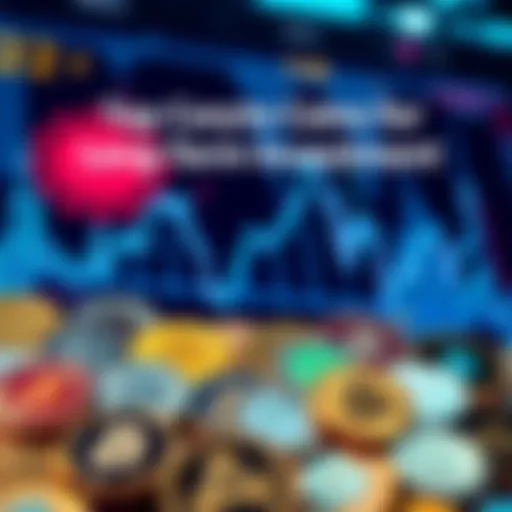 A collection of popular cryptocurrency coins displayed on a digital screen, representing long-term investment options.