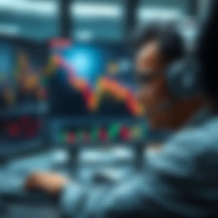 A concerned trader stares at a computer screen showing a steep decline in cryptocurrency values, reflecting the emotions of loss and regret after a poor investment decision.