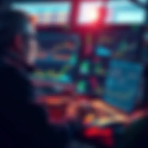 A trader analyzing market data on a laptop with graphs and charts on the screen