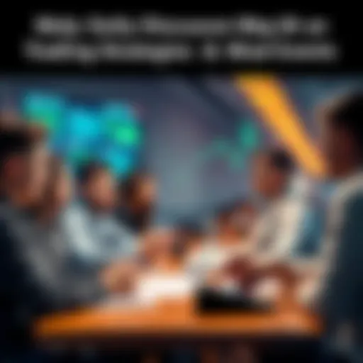 A group of people engaging in a conversation about trading strategies and technical analysis at a table