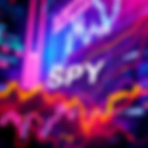 A graphic showing SPY (S&P500) trading on the Solana blockchain with vibrant visuals indicating investment opportunities.
