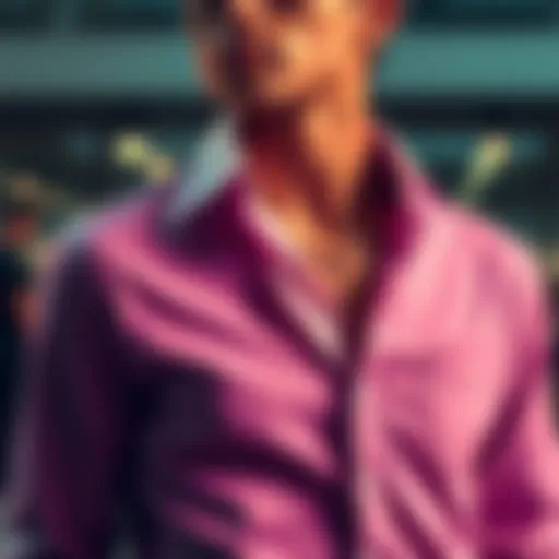 A person wearing a stylish shirt, showcasing popular fashion choices among people today.