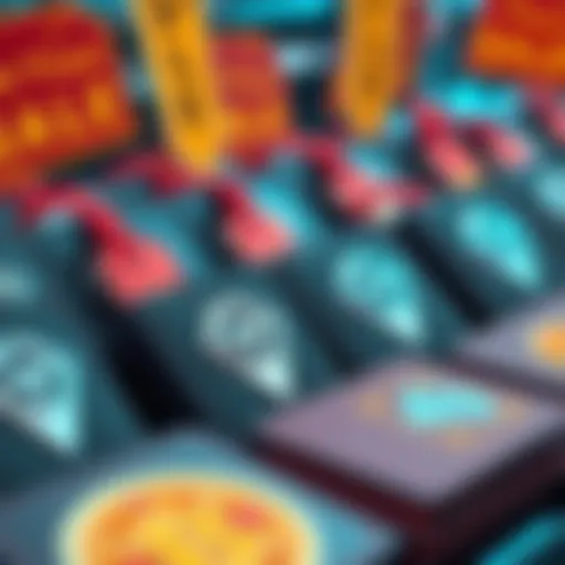 A display of Trezor wallets with sale tags and crypto symbols, highlighting the pizzaday sale offers.