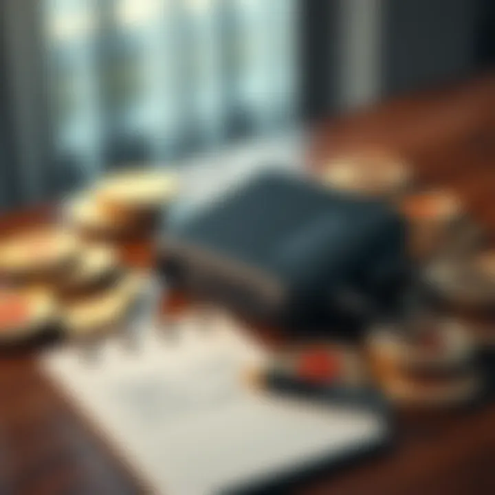 A Trezor cold wallet resting on a wooden table surrounded by Bitcoin coins and a notepad with the recovery seed written down.