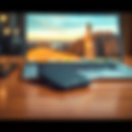 A Trezor One wallet placed on a wooden table with a laptop in the background, symbolizing digital security and Bitcoin management.