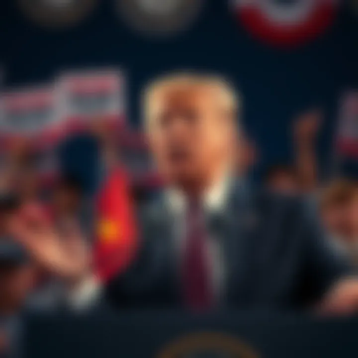 Former President Trump speaking at a rally, advocating for cryptocurrency as a financial solution, with supporters in the background holding signs and showing enthusiasm.