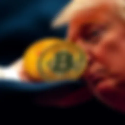 Bitcoin symbol alongside Trump's logo represent his involvement in cryptocurrency