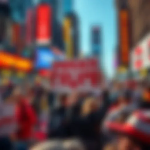 A protestor holds a sign demanding Trump's impeachment, surrounded by people in a bustling city.