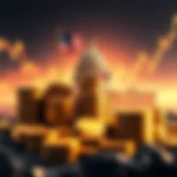 A visual representation of the U.S. government holding Bitcoin, showcasing stacks of coins with a flag symbolizing the government, alongside a graph indicating growth in Bitcoin value.