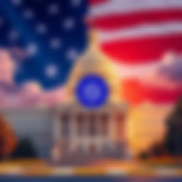 Illustration of the US government building with the Solana logo displayed prominently, symbolizing the tension between government actions and cryptocurrency operations