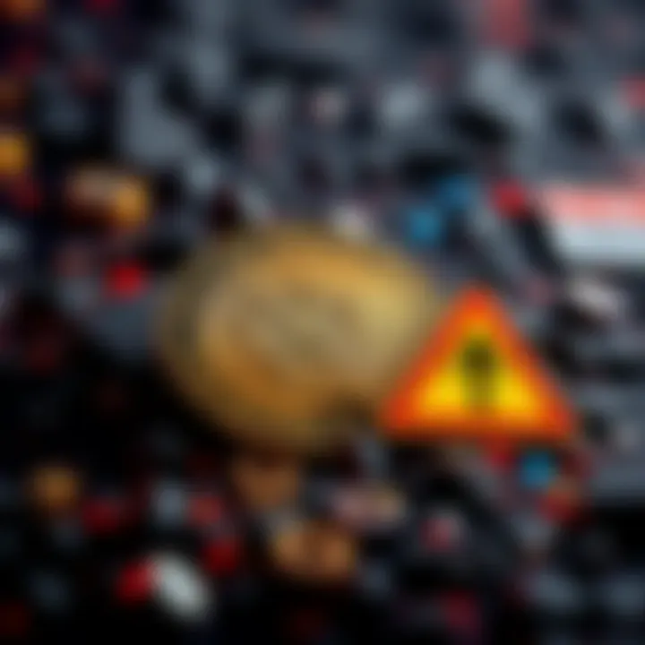 A graphic showing a broken cryptocurrency coin and a warning sign, symbolizing the $400 million crypto scam identified by the US Secret Service.