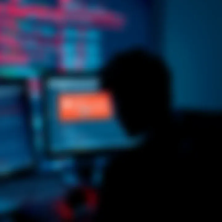 A frustrated person looking at their computer screen, showing a warning message about a permanent ban from a Bitcoin forum after asking a question.