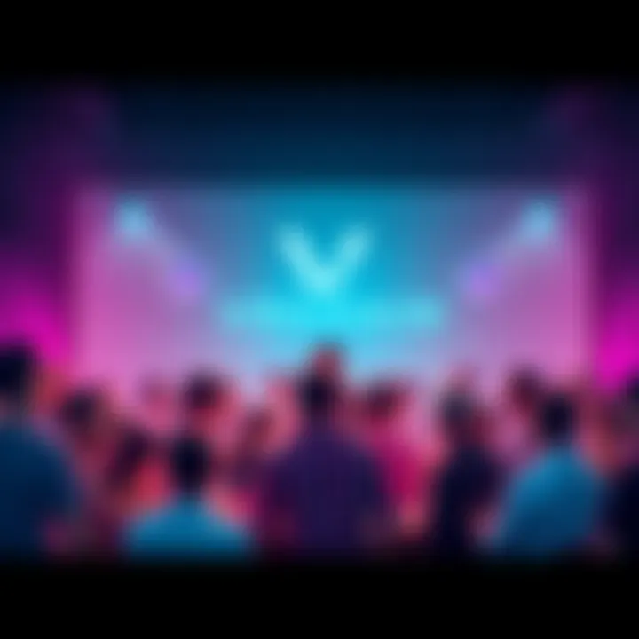 Group of people engaging in a lively discussion about Vechain, sharing insights and updates, with VechainThor logo in the background.