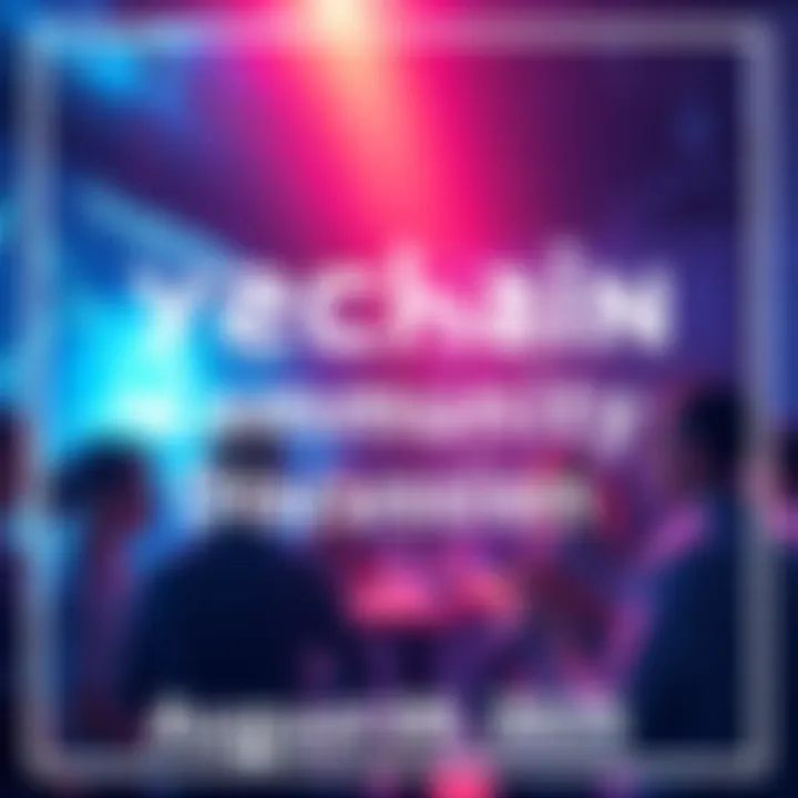 Community members discussing VechainThor updates, with a digital background representing blockchain technology.